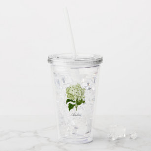 Groene en witte hortensia bloem met naam acryl drinkbeker