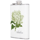 Groene en Witte Hortensia Bloem met Naam Heupfles (Links)