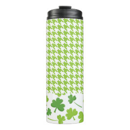 GROENE EN WITTE HOUNDSTOOTH PATROON MET SHAMROCKS THERMOSBEKER