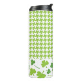 GROENE EN WITTE HOUNDSTOOTH PATROON MET SHAMROCKS THERMOSBEKER (Gedraaid links)