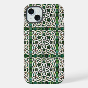 Groene en Witte Keltische Knoop Steen Mozaïek iPhone 15 Plus Case