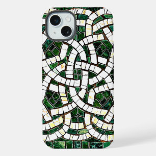 Groene en Witte Keltische Knoop Steen Mozaïek iPhone 15 Plus Case