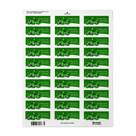 Groene en witte kerst Sneeuwvlok Ornamenten Etiket (Full Sheet)