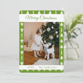 Groene en witte kerstboom foto feestdagenkaart