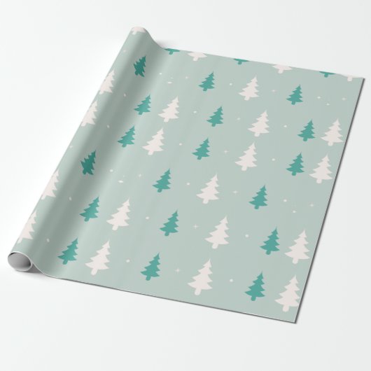 Groene en witte kerstboom Moderne kerst Cadeaupapier (Uitgerold)