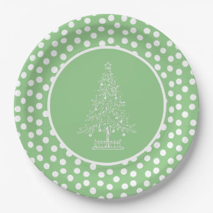 Groene en witte kerstboom papieren bordje