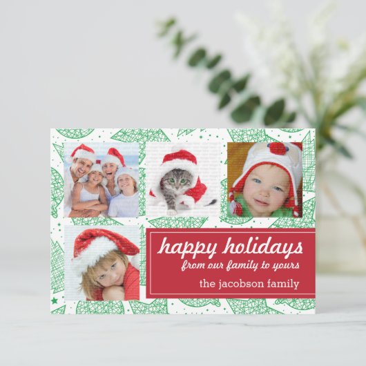 Groene en witte kerstfeestdag fotokaarten kaart (Staand voorkant)