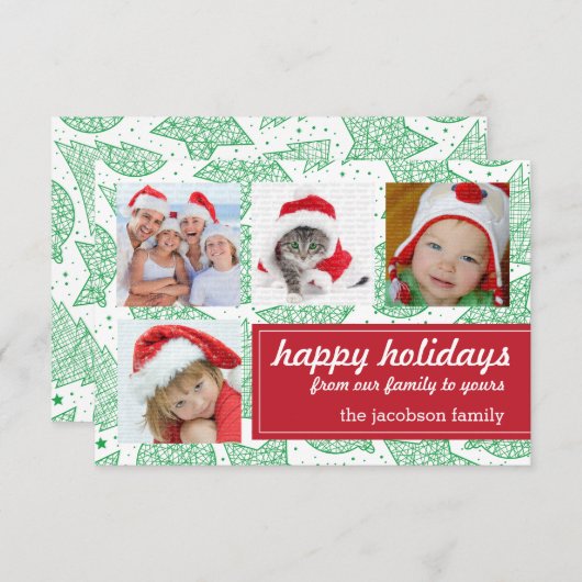 Groene en witte kerstfeestdag fotokaarten kaart (Voorkant / Achterkant)