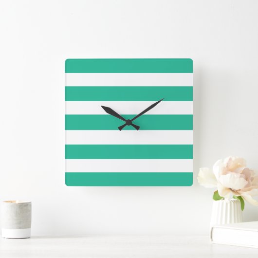 Groene en witte klapstoelstrips vierkante klok (Huis)