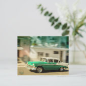 Groene en witte klassieke auto in Havana, Cuba Briefkaart (Staand voorkant)