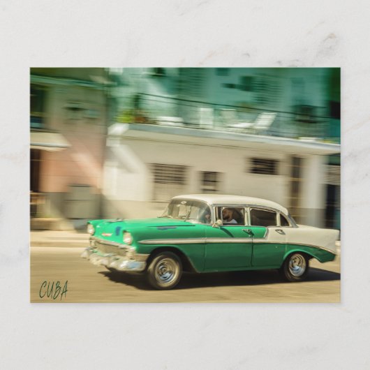 Groene en witte klassieke auto in Havana, Cuba Briefkaart (Voorkant)