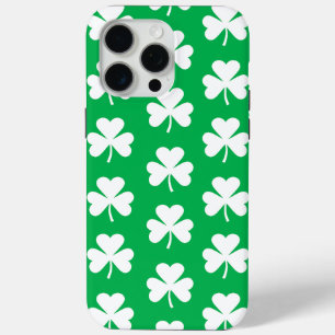 Groene en witte klaver Patroon iPhone 15 Pro Max Hoesje