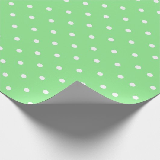 Groene en Witte Kleine Polka Dots Cadeaupapier (Hoek)
