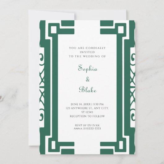 Groene en witte kunst Deco Wedding Kaart (Voorkant)