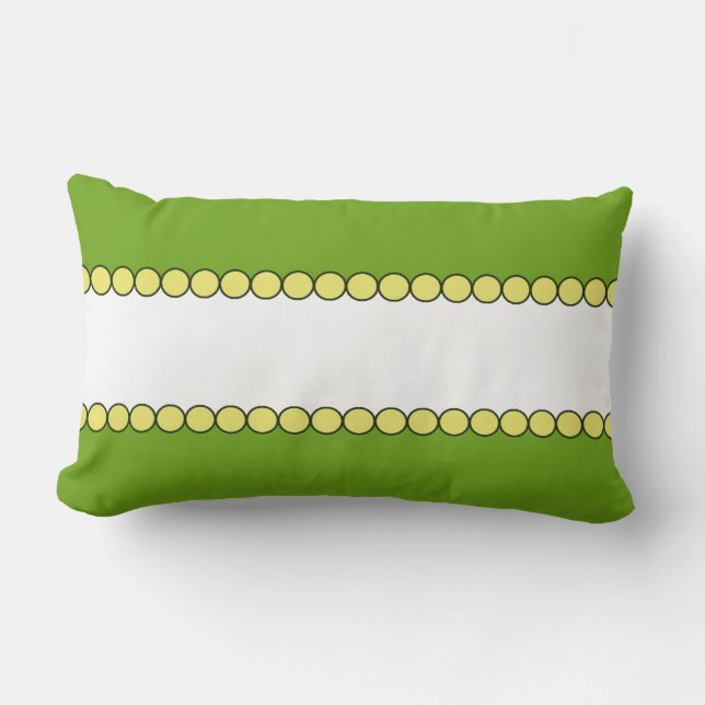 Groene en witte kussen met gele kralenrand (Voorkant)