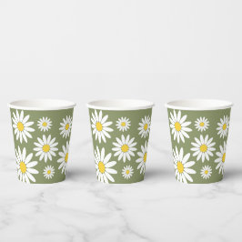 Groene en Witte Madelief Papieren Bekers