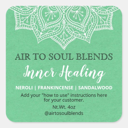 Groene en witte mandala blend labels (Voorkant)