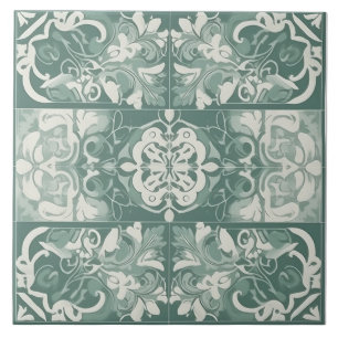 Groene en witte mediterrane keramische Tegel Tegeltje