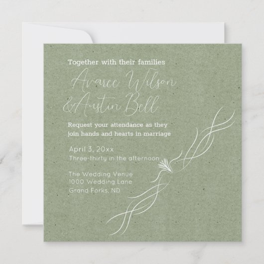 Groene en witte minimalistische bruiloft kaart (Voorkant)