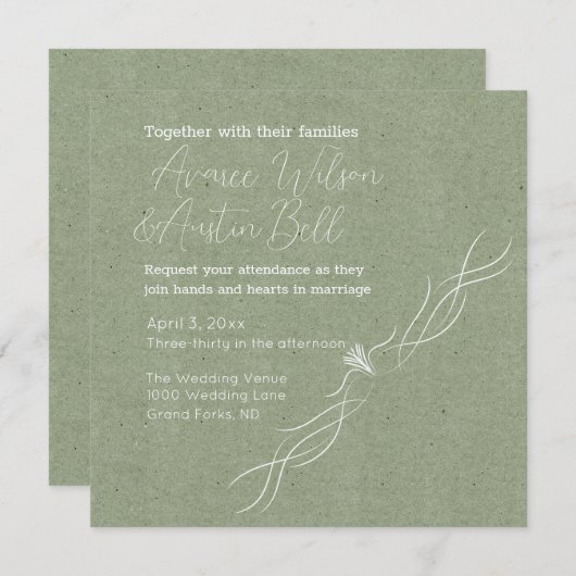 Groene en witte minimalistische bruiloft kaart (Voorkant / Achterkant)