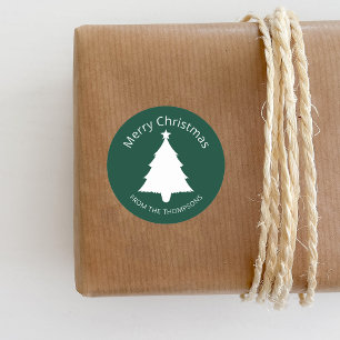 Groene en witte minimalistische kerstboom en tekst ronde sticker