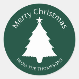 Groene En Witte Minimalistische Kerstboom En Tekst Ronde Sticker