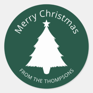 Groene En Witte Minimalistische Kerstboom En Tekst Ronde Sticker