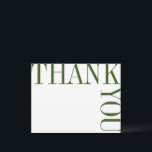 Groene en Witte Moderne Grote Tekst Bedankt Opmerk<br><div class="desc">De rijke groene typografie van het bos voelt modern en vers in een unieke en opvallende lay-out die letterlijk de grenzen van de pagina verlegt. Een lege achterkant laat voldoende ruimte voor een doordacht handgeschreven notitie van bedankt.</div>