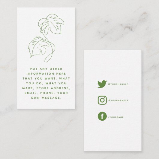 Groene en witte monsters social media bedankt informatiekaartje (Voorkant / Achterkant)