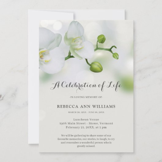 Groene en witte orchidee viering van het leven beg kaart (Voorkant)