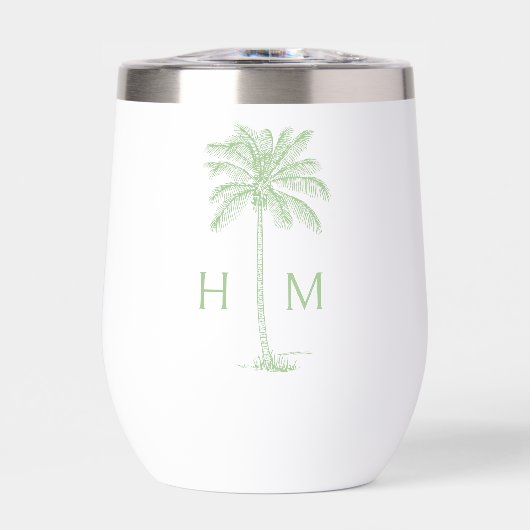 Groene en Witte Palm Palmetto Boom Monogram (Voorkant)