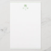 Groene en Witte Palm Palmetto Boom Monogram Briefpapier (Voorkant)
