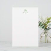 Groene en Witte Palm Palmetto Boom Monogram Briefpapier (Staand voorkant)
