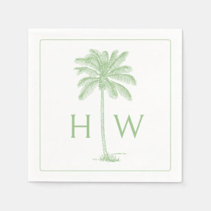 Groene en Witte Palm Palmetto Boom Monogram Servet