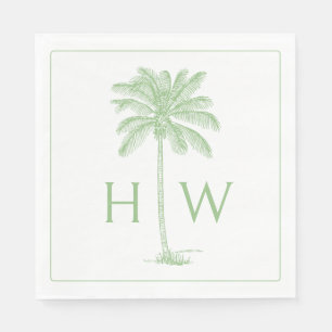 Groene en Witte Palm Palmetto Boom Monogram Servet