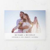 Groene en witte palmbladeren krans foto bruiloft drieluik uitnodiging (Cover)