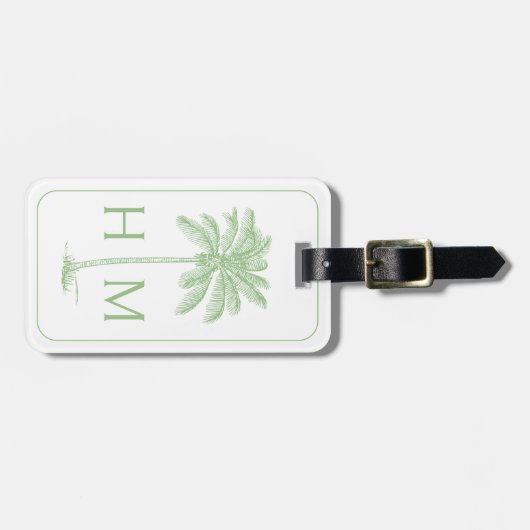 Groene en witte palmboom Monogram Bagagelabel (Voorkant horizontaal)