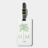 Groene en witte palmboom Monogram Bagagelabel (Voorkant verticaal)