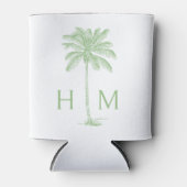 Groene en witte palmboom Monogram Blikjeskoeler (Voorkant)
