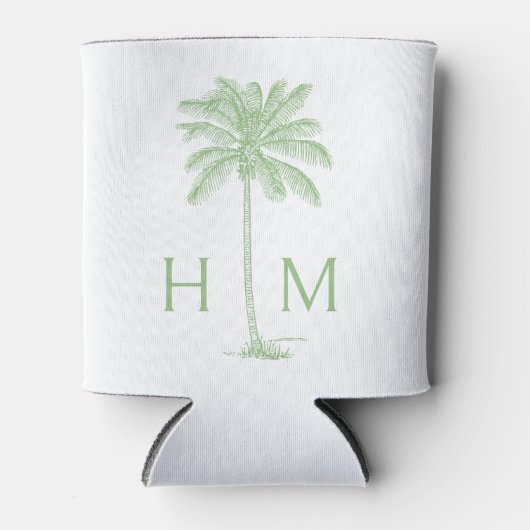 Groene en witte palmboom Monogram Blikjeskoeler (Voorkant)