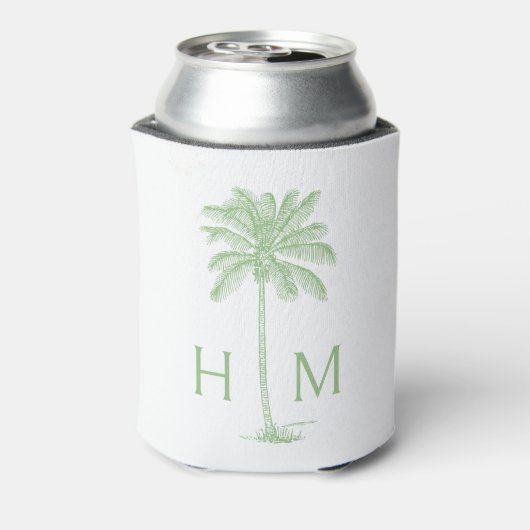 Groene en witte palmboom Monogram Blikjeskoeler (Blikje Achterkant)