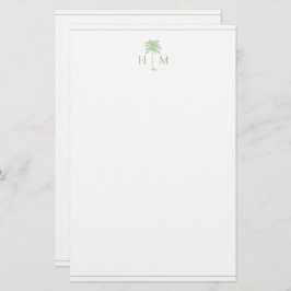 Groene en witte palmboom Monogram Briefpapier