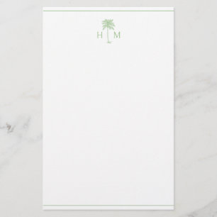 Groene en witte palmboom Monogram Briefpapier