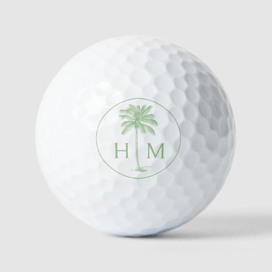 Groene en witte palmboom Monogram Golfballen (Voorkant)