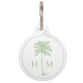 Groene en witte palmboom Monogram Huisdierpenning