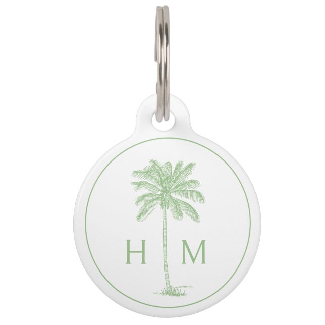 Groene en witte palmboom Monogram Huisdierpenning (Voorkant)