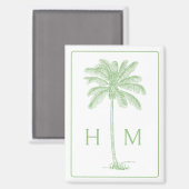 Groene en witte palmboom Monogram Magneet (Voorkant / Achterkant)