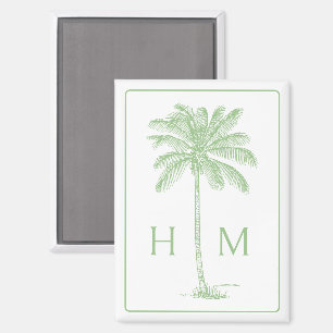 Groene en witte palmboom Monogram Magneet