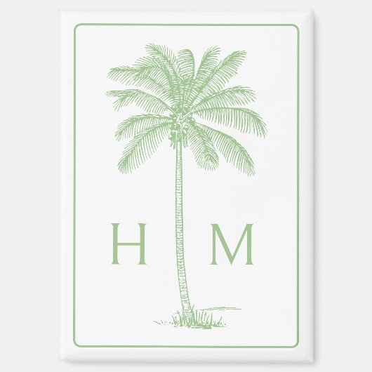 Groene en witte palmboom Monogram Magneet (Voorkant)
