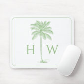 Groene en witte palmboom Monogram Muismat (Met muis)